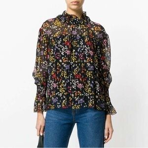 See By Chloe Womens Floral High Neck peasant Top Black multicolor gold size 34 S
